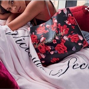 Victoria's Secret Black and Red Floral Tote